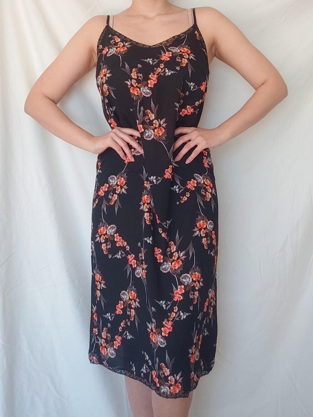 Atmosphere Black Floral Midi Slip Style Dress